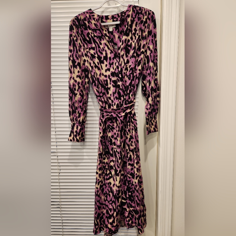 Marks & Spencer Maxi Shirt Dress, Mauve Leopard Print, Size US 8